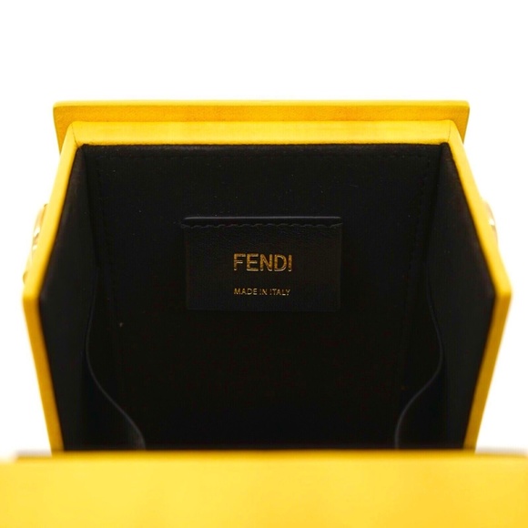 Fendi Shoulder Bag Vertical Box Yellow Logo Leather New - Picture 5 of 5